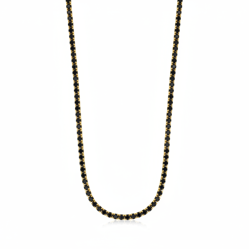 Black diamond gold-plated tennis necklace