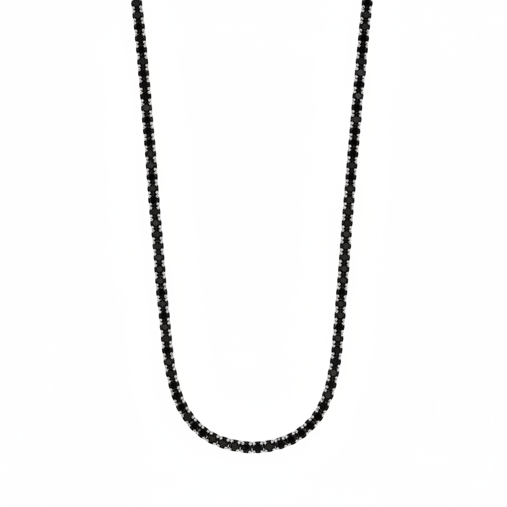 Black diamond silver tennis necklace