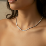 Close-up of tennis necklace with 3mm stones