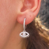 Evil Eye Charm Huggie Earrings – Silver 925