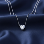Heart Solitaire CZ Necklace – Navy Satin