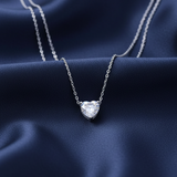 Heart Solitaire CZ Necklace – Navy Satin