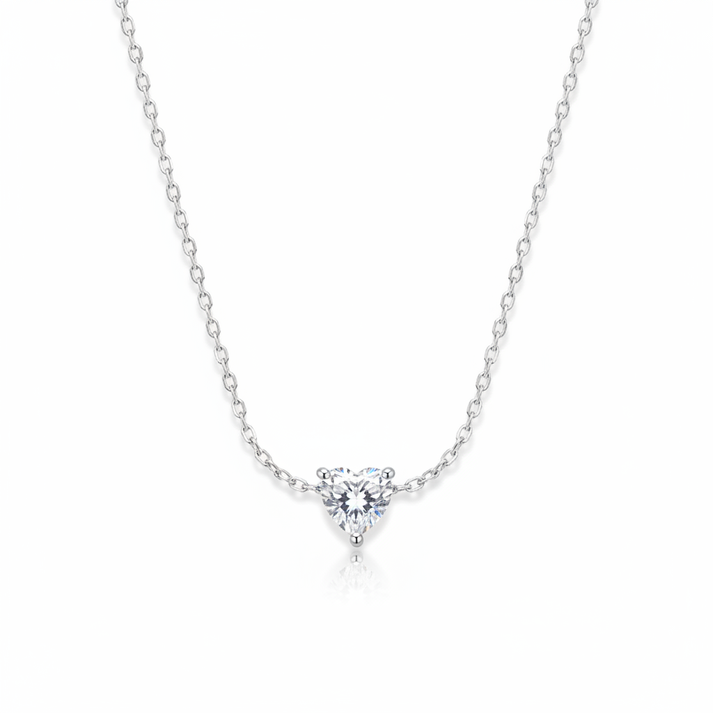 Heart Solitaire CZ Necklace – White Background