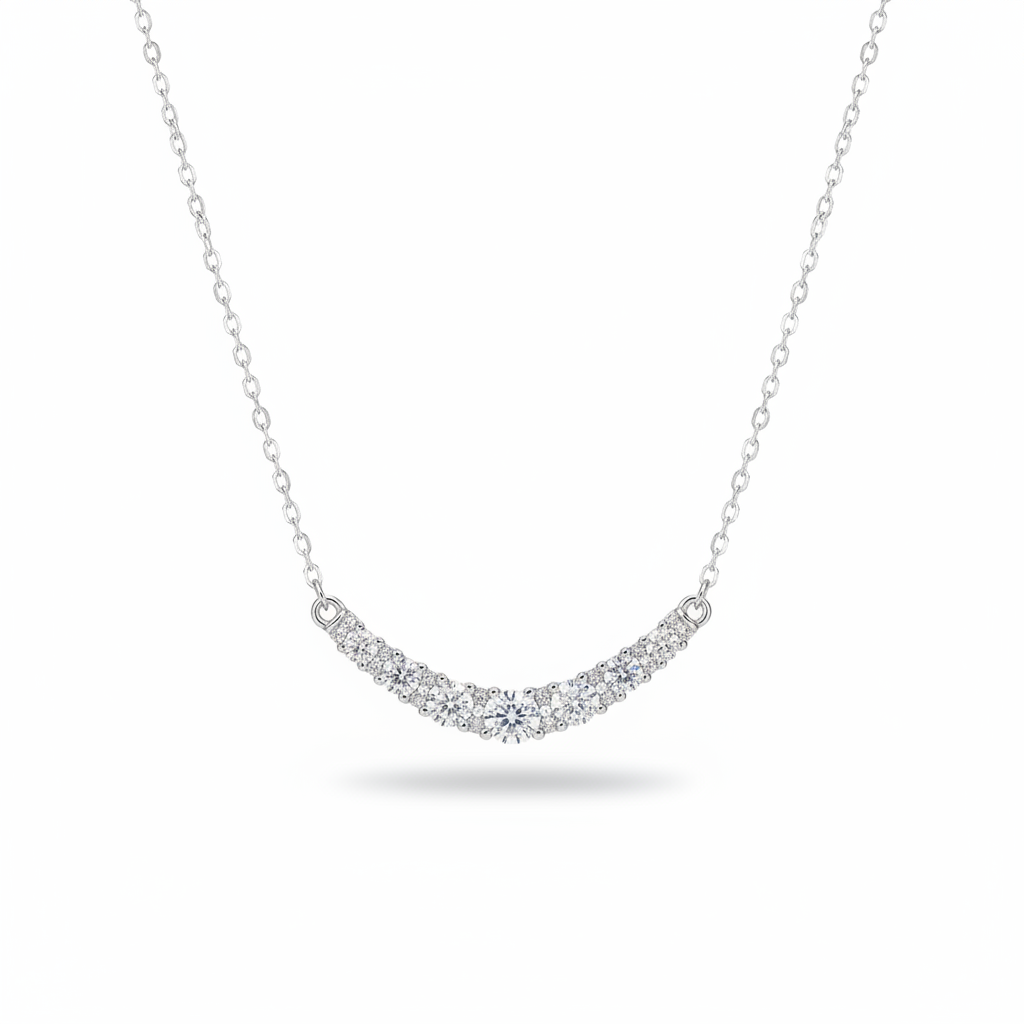 Curved Bar Pavé CZ Necklace – 925 Sterling Silver | Liora Gems
