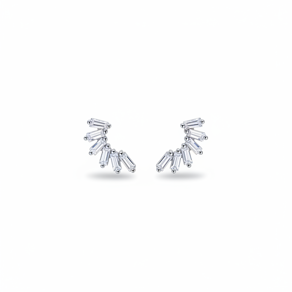 Baguette Fan Ear Climber Studs – White Background