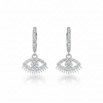Evil Eye Charm Huggie Earrings – White Background