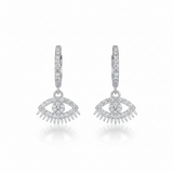 Evil Eye Charm Huggie Earrings – White Background