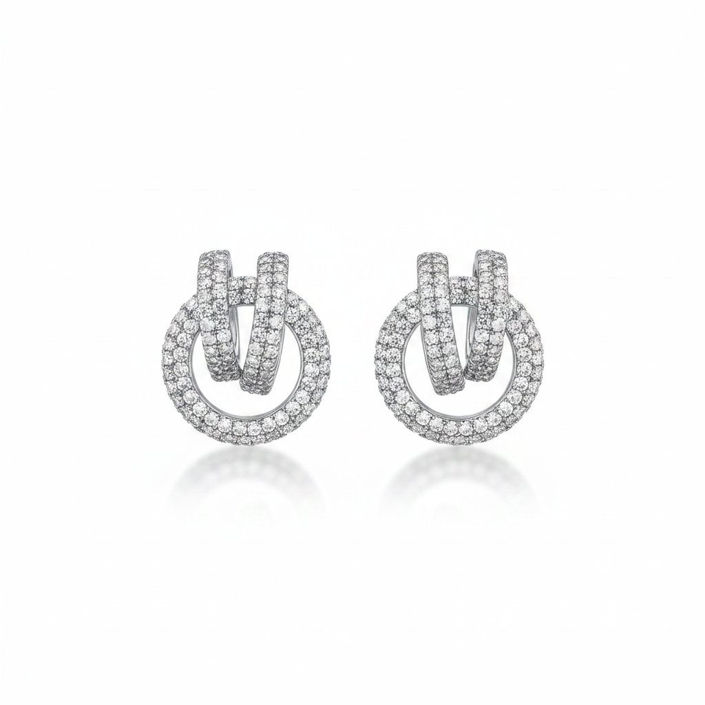 Pavé CZ Double Hoop Earrings – White Background