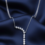 CZ Y-Lariat Necklace – Navy Satin