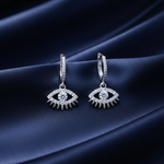 Evil Eye Charm Huggie Earrings – Navy Satin