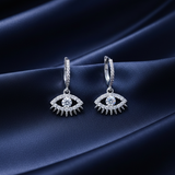 Evil Eye Charm Huggie Earrings – Navy Satin