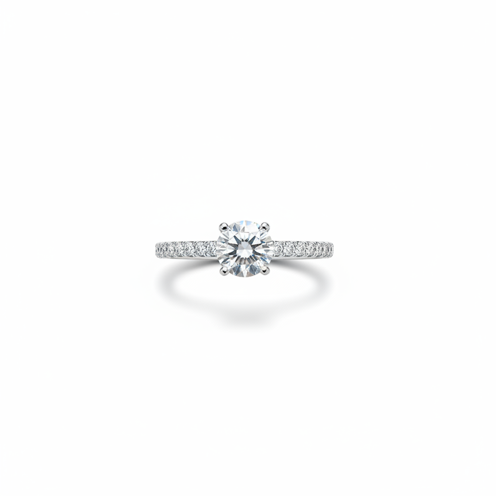 Pavé Solitaire Ring - White Background