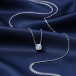 Round Solitaire CZ Necklace – Navy Satin