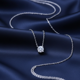 Round Solitaire CZ Necklace – Navy Satin