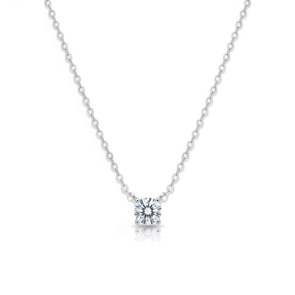 Round Solitaire CZ Necklace – White Background