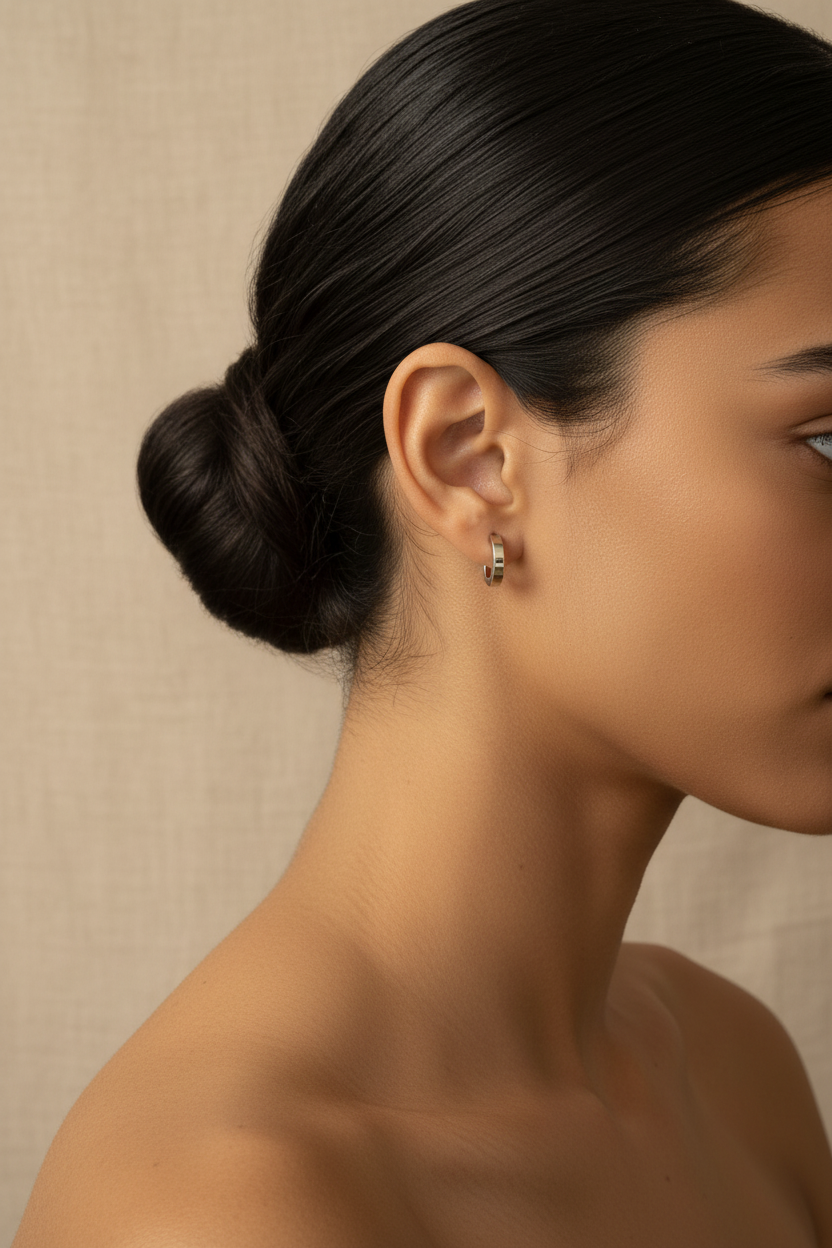 Chunky Silver Huggie Hoop Earrings