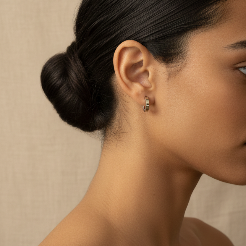 Chunky Silver Huggie Hoop Earrings
