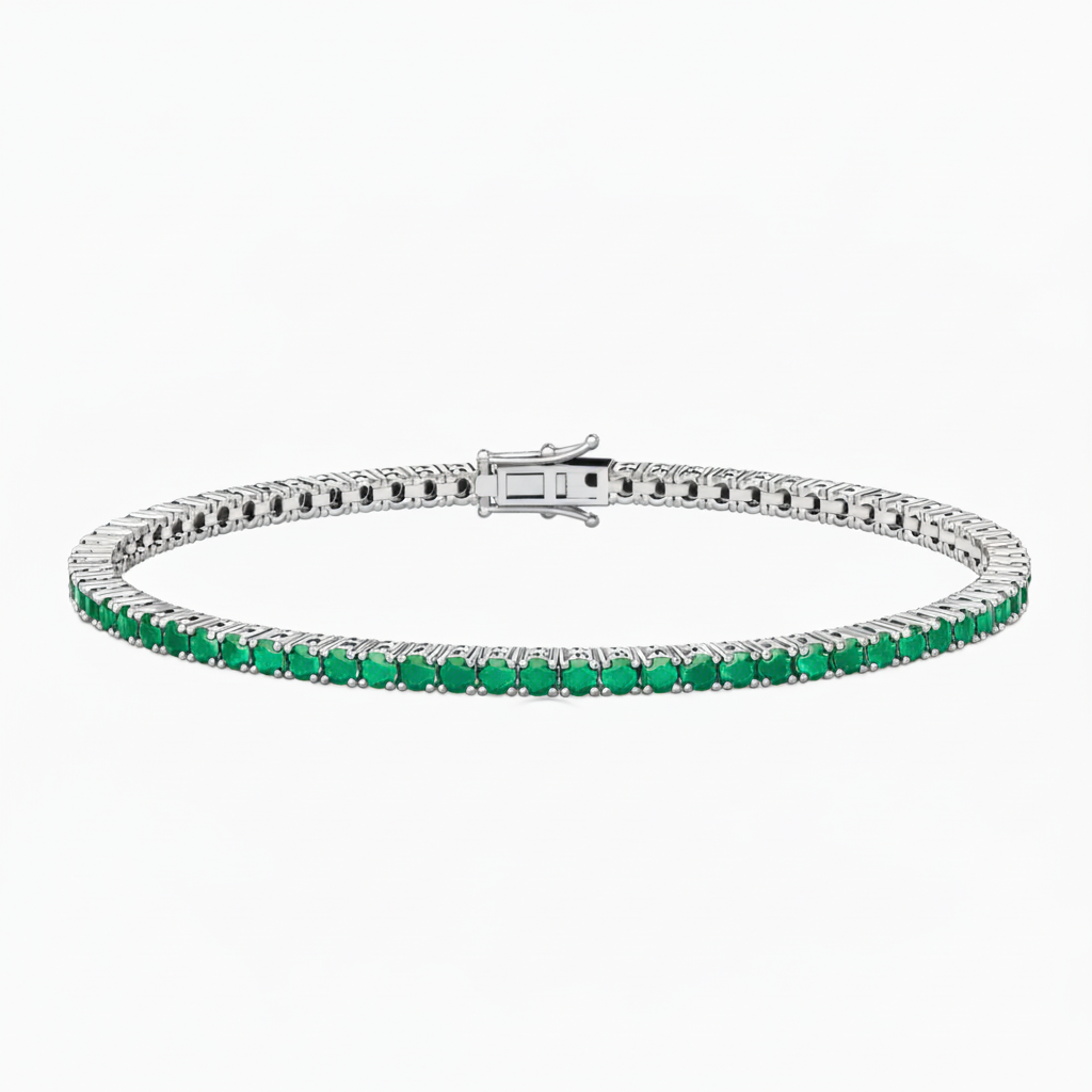 Silver Plated Emerald Tennis Bracelet