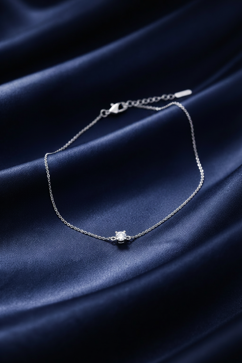 Solitaire CZ Chain Bracelet – Navy Satin