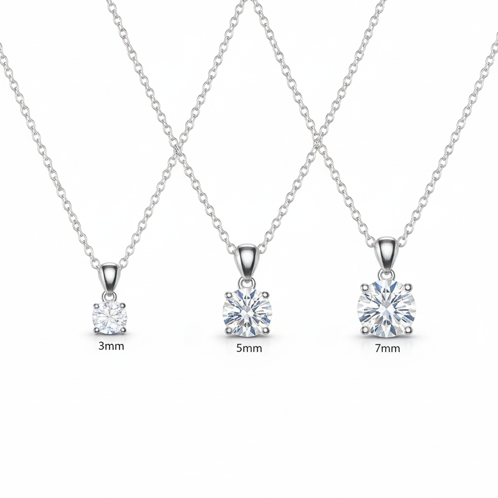 Solitaire necklace size comparison with clear differences