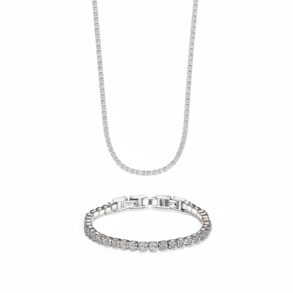 Tennis necklace and bracelet with 3mm stones proportional
